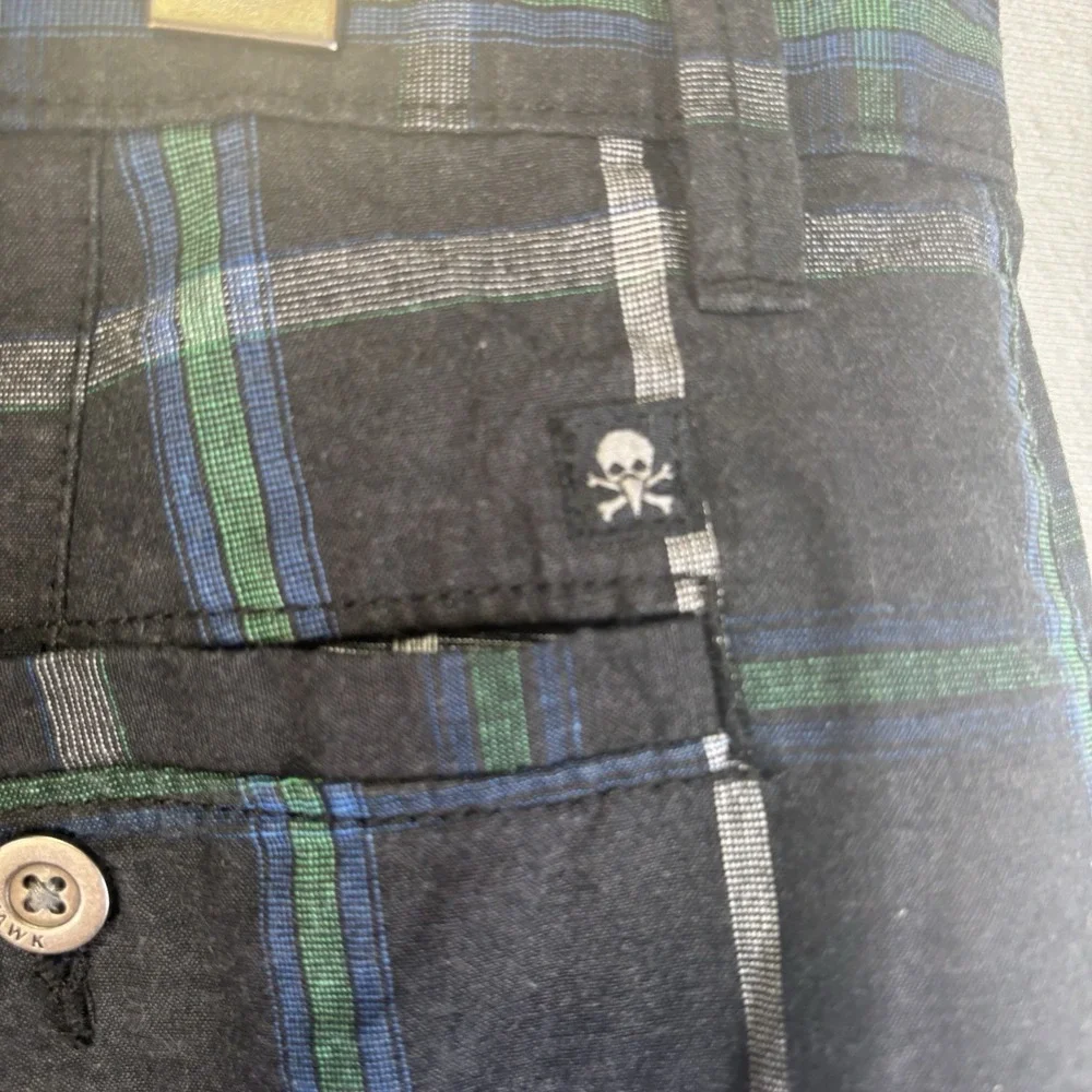 Tony Hawk Shorts Mens 36‎ Gray Plaid Chino Skull Logo 10 Inseam Summer Casual